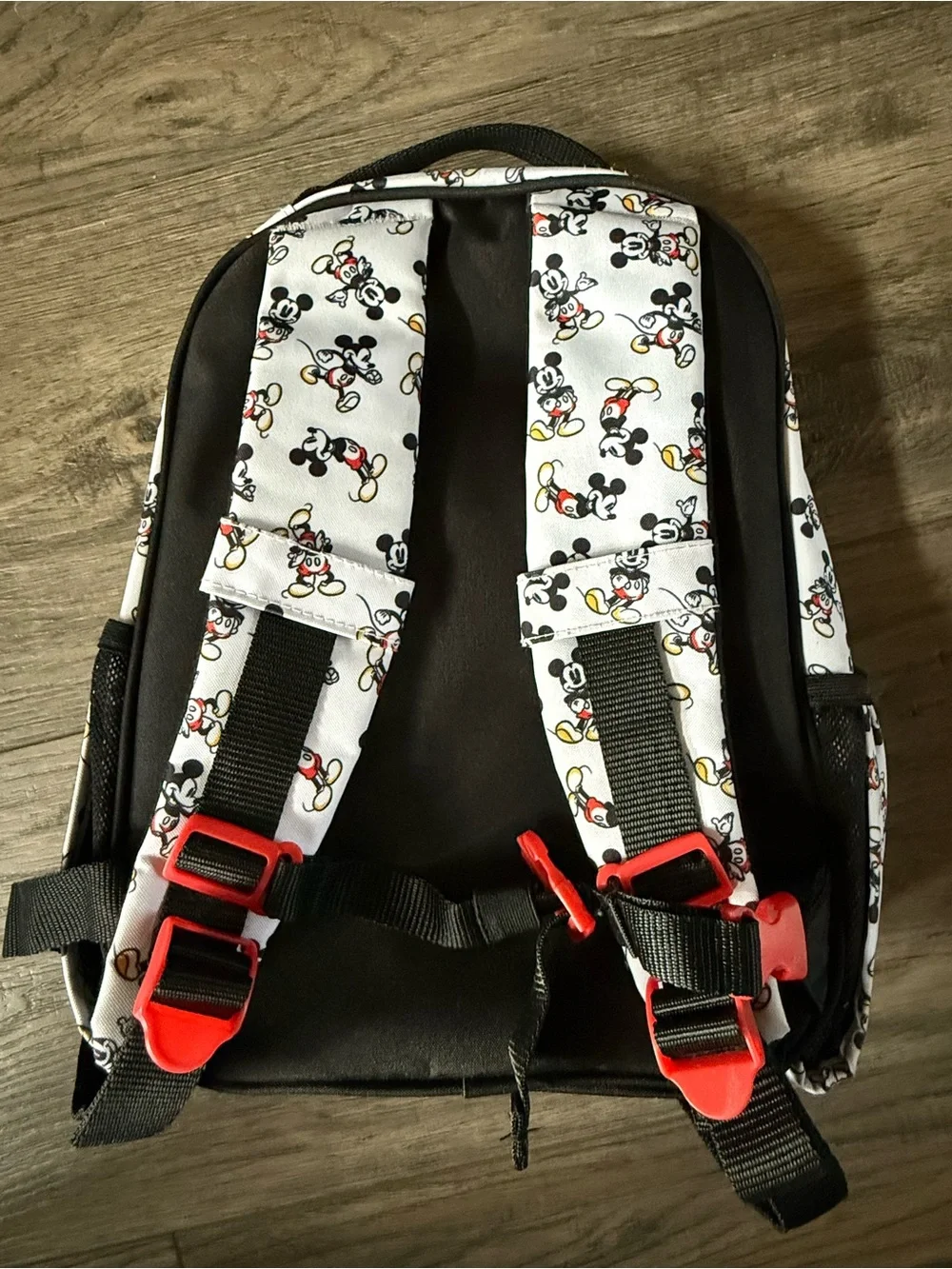 Kids White Mickey Pattern Backpack with Red Trim